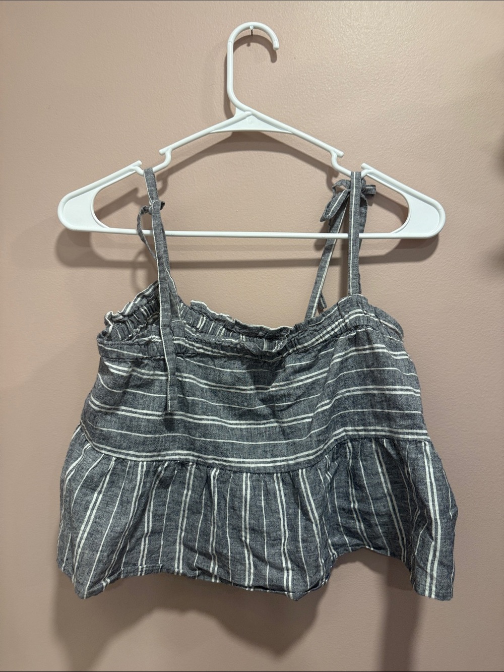 Roxy Gray and White Striped Tie-Shoulder Crop Top